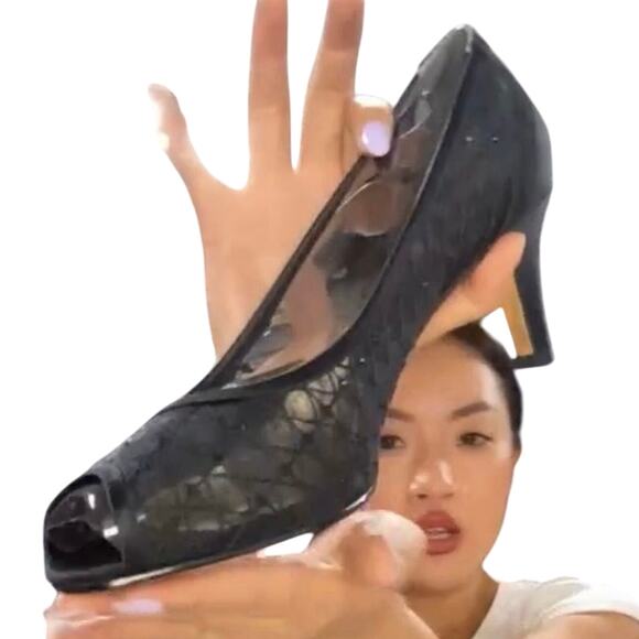 Adrianna Papell Juliette Black Aria Mesh Peeptoe Dress Pump New in Box MSRP $128 - Picture 8 of 10